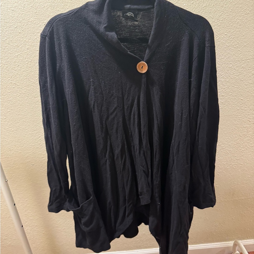 Bobeau Black Cardigan with Button Detail